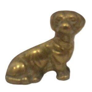 Vintage Brass Dachshund Dog Figurine Paperweight Collectible 1.5" x 1.5"